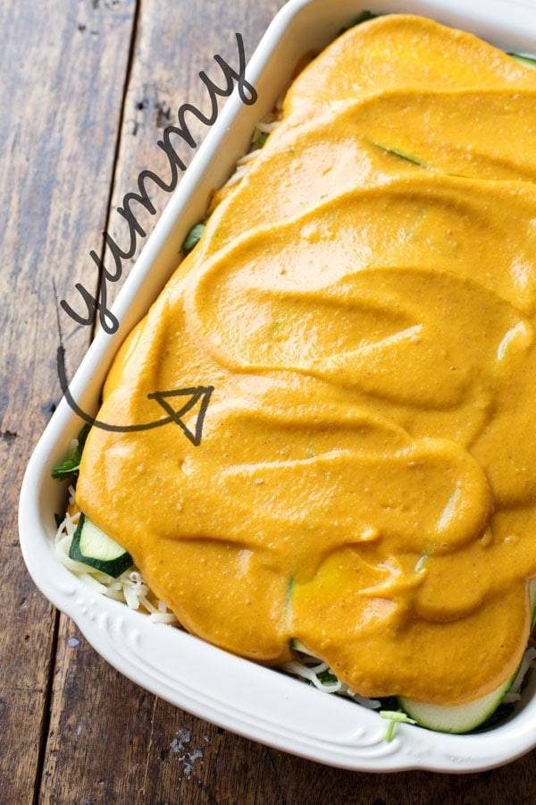 Sauce on lasagna.