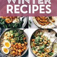 Healthy winter recipes in a collage.